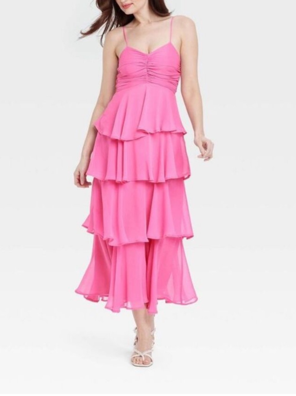 Target Pink Tiered Midi Dress with Spaghetti Straps